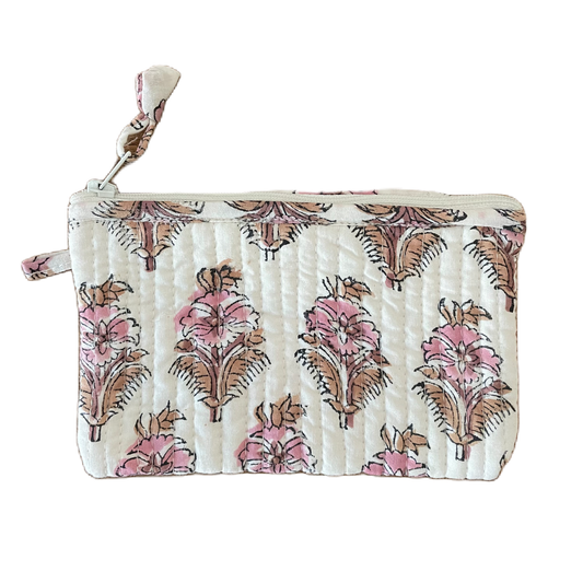Rose Booti Block Print Mini Pouch