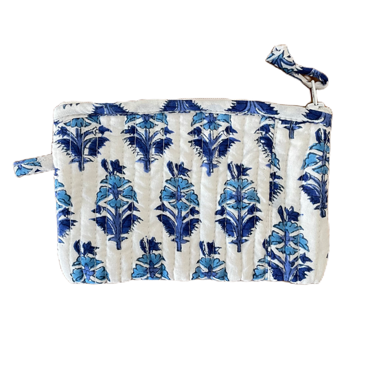 Royal Blue Block Print Mini Pouch