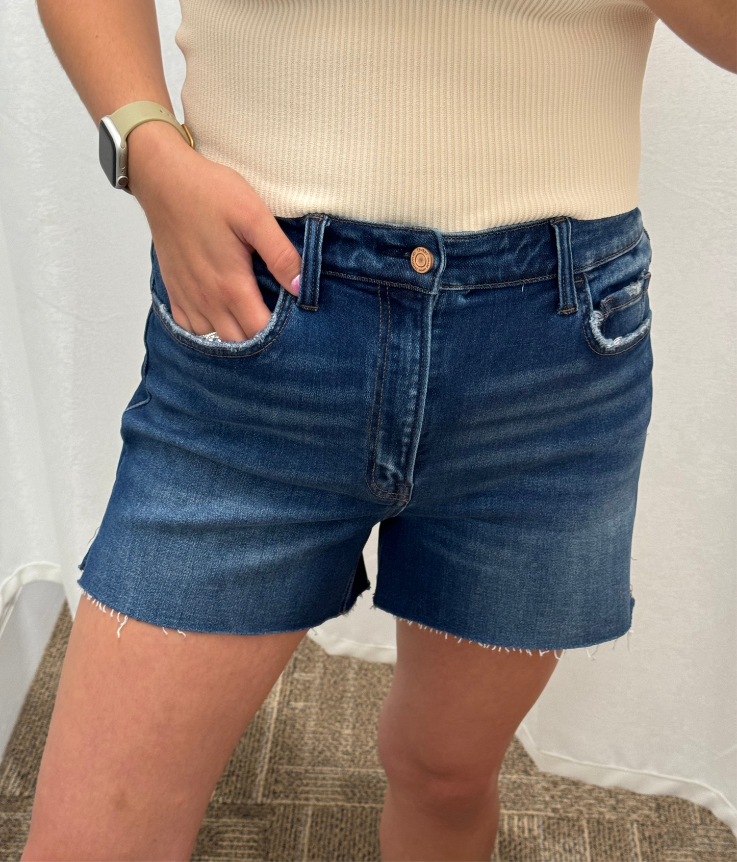 Raw Hem Dark Wash Denim Shorts