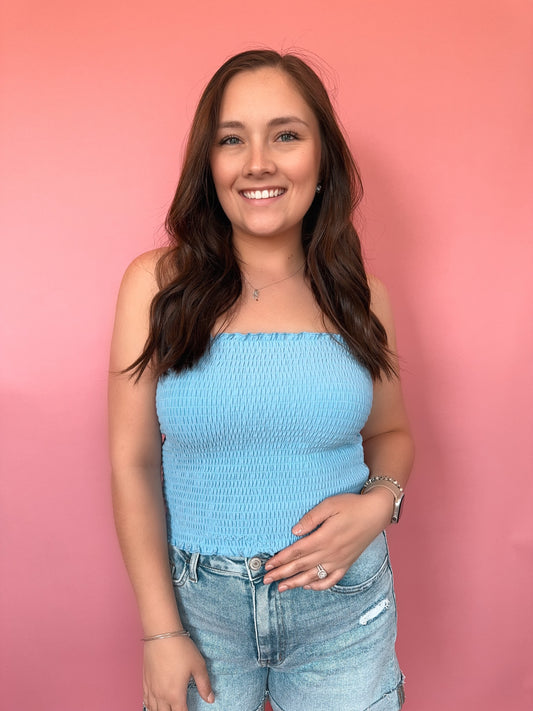 Curvy Smocked Tube Top - Spring Blue