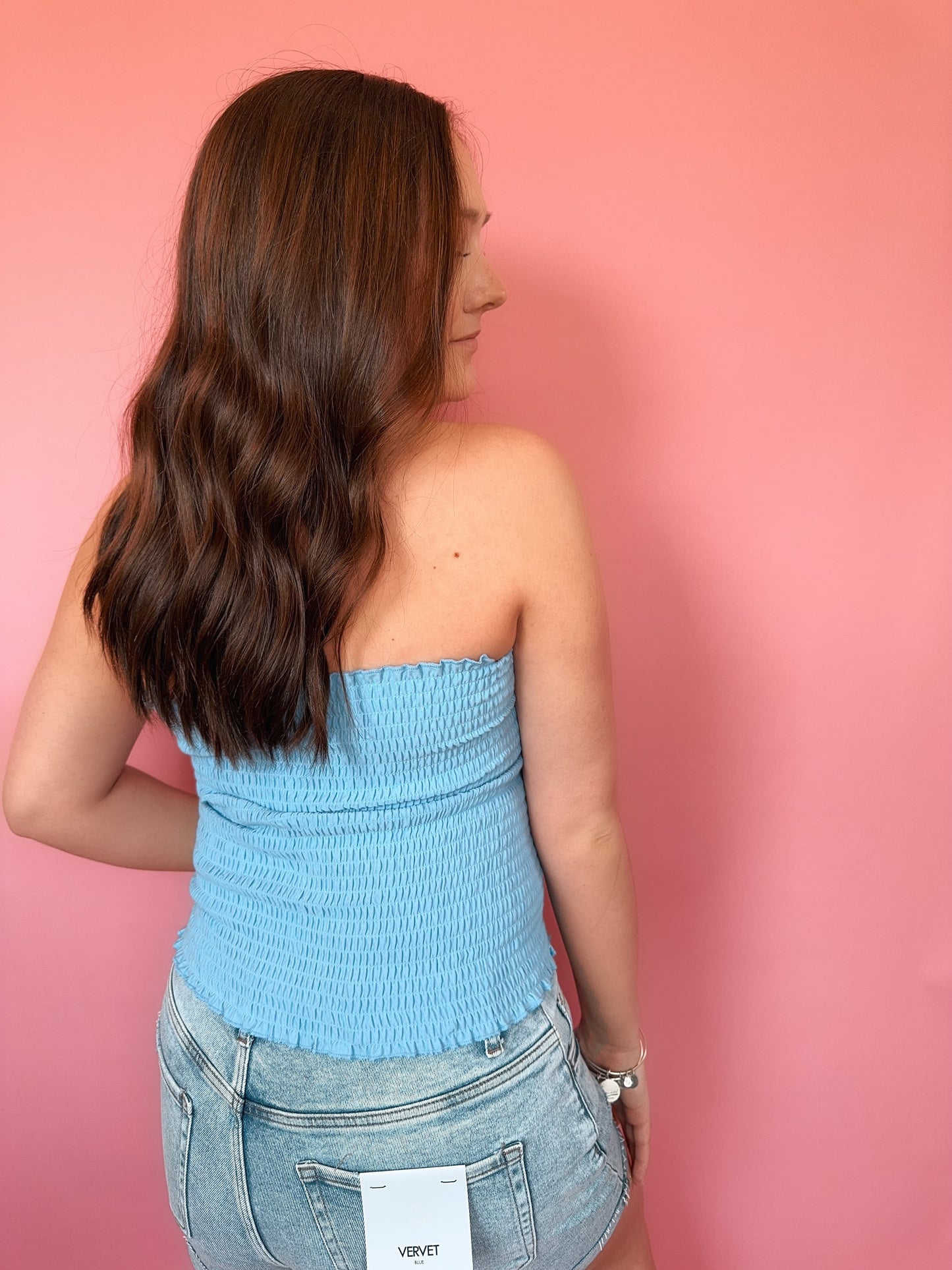 Curvy Smocked Tube Top - Spring Blue