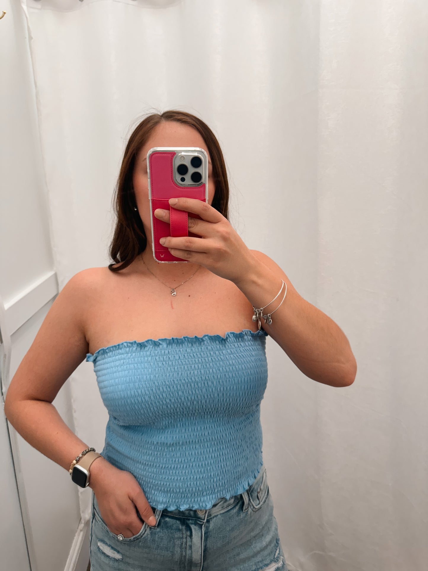 Curvy Smocked Tube Top - Spring Blue