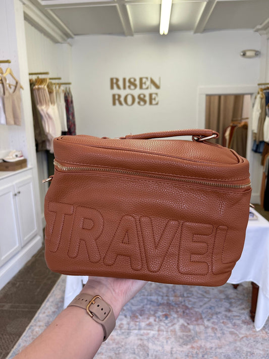 Leather Travel Makeup Bag - Risen Rose