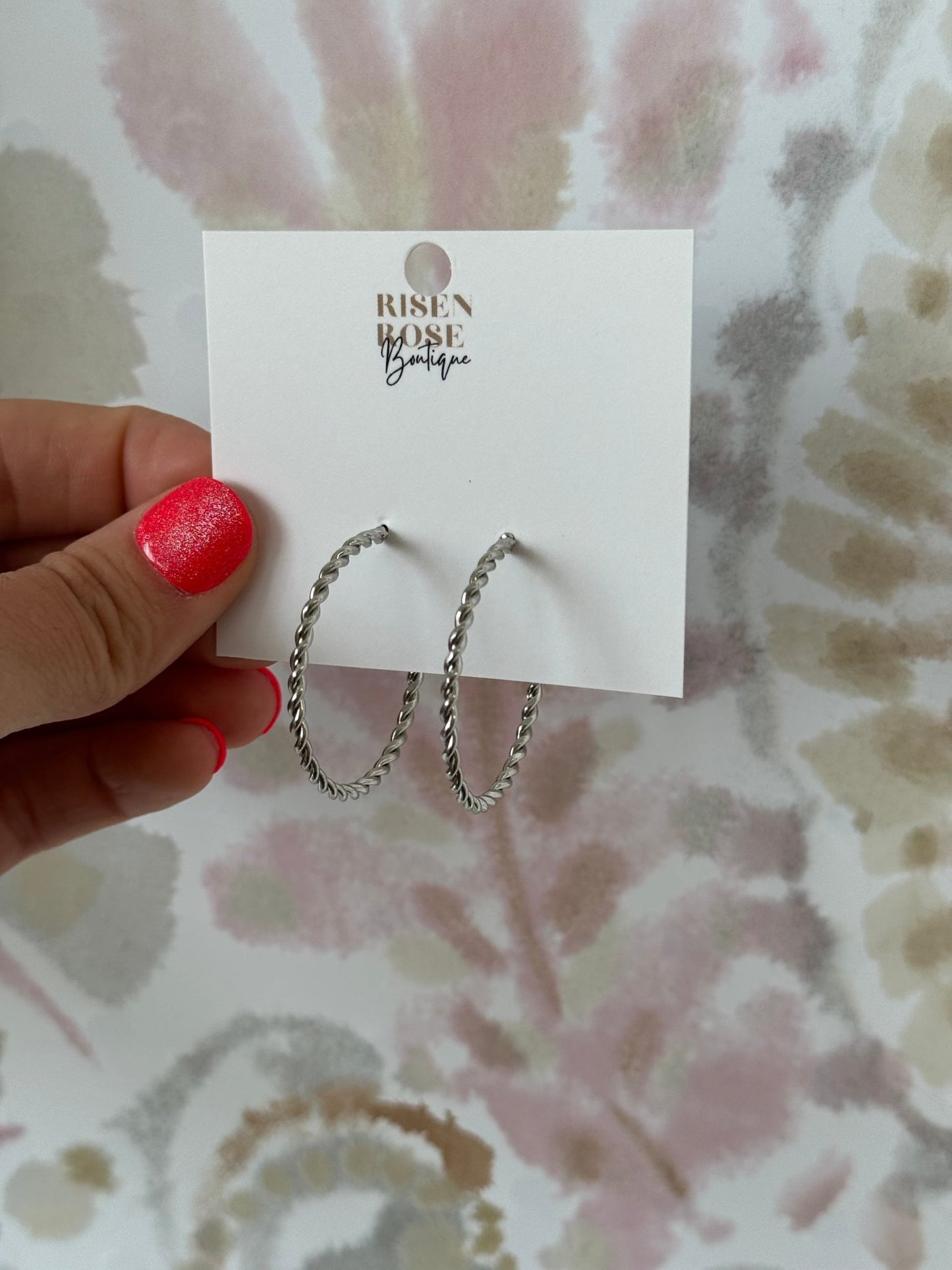 Silver Twist Hoop - Risen Rose