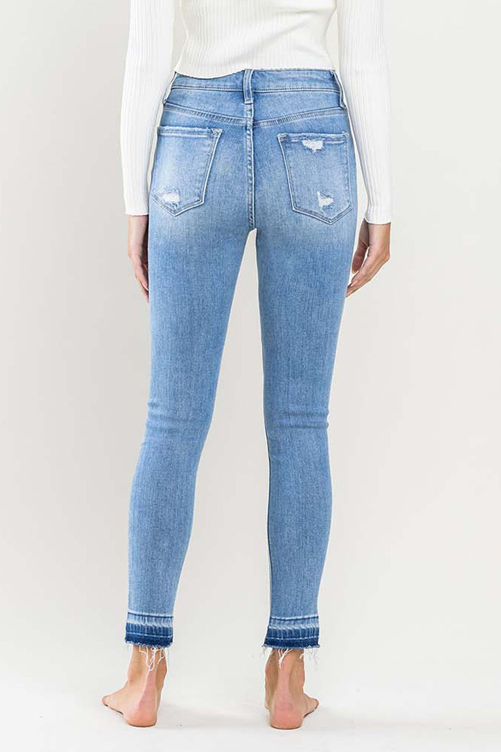 High Rise Contrast Hem Crop Skinny Jeans