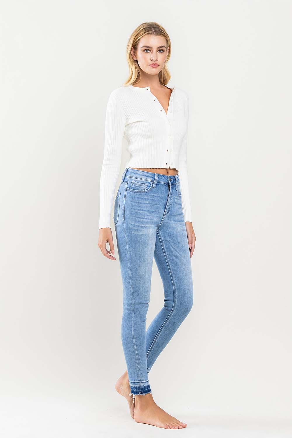 High Rise Contrast Hem Crop Skinny Jeans